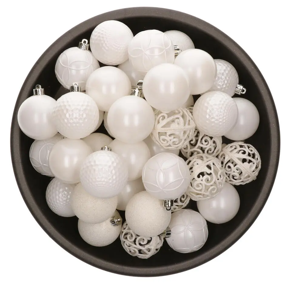 Bellatio Decorations kerstballen - 37x - wit - 6 cm - kunststof