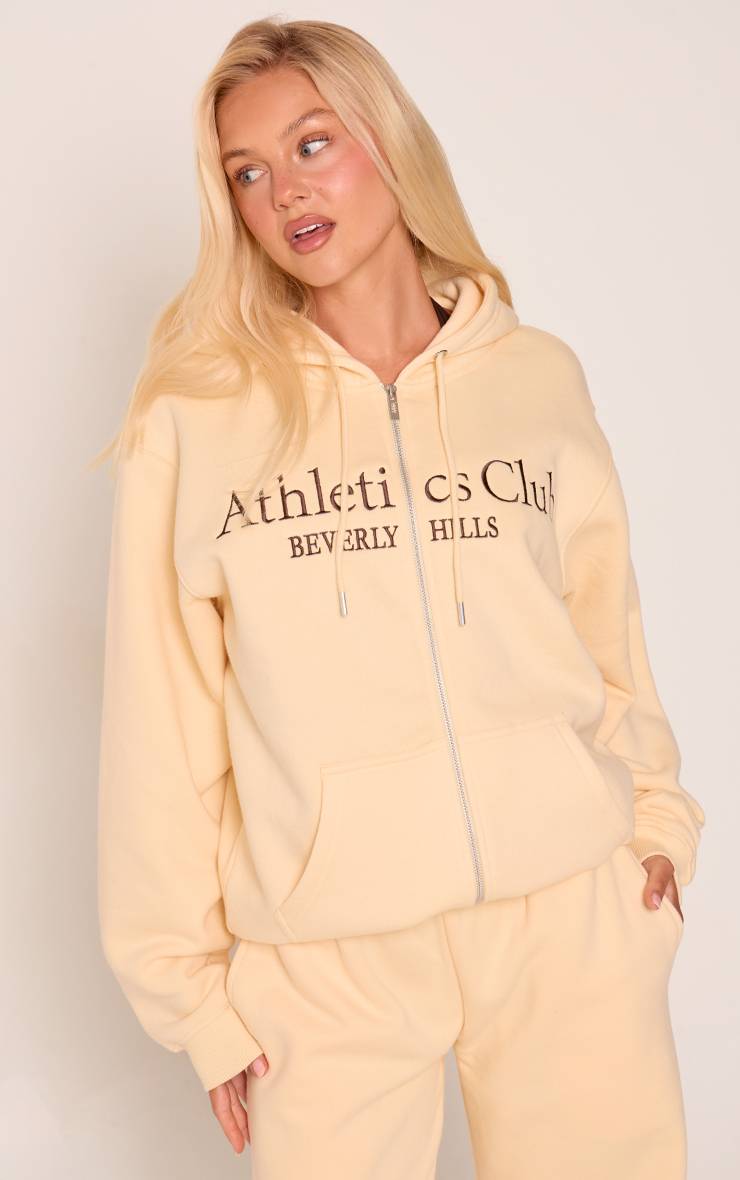 Butter Cream Sweat À Casynthétiqueche Zippé Brodé Athletics Club Couleur Crème
