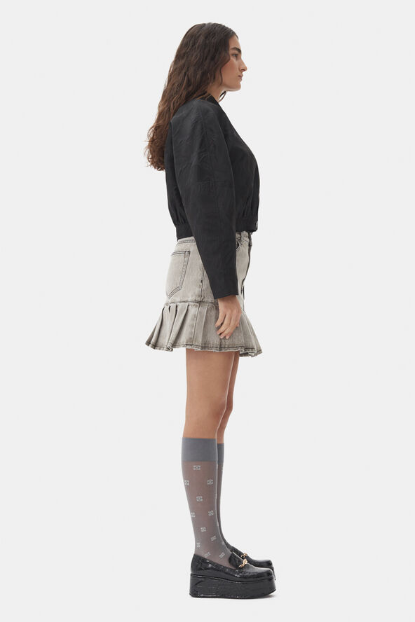 Ganni Future Denim Pleated Mini Skirt Gray quill