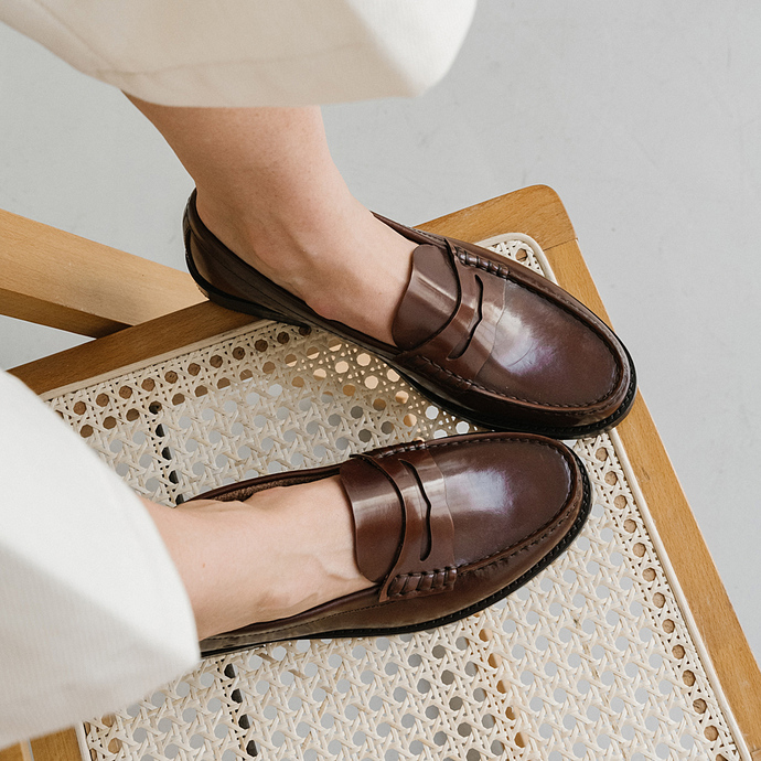 Mocassins  en cuir glacé marron