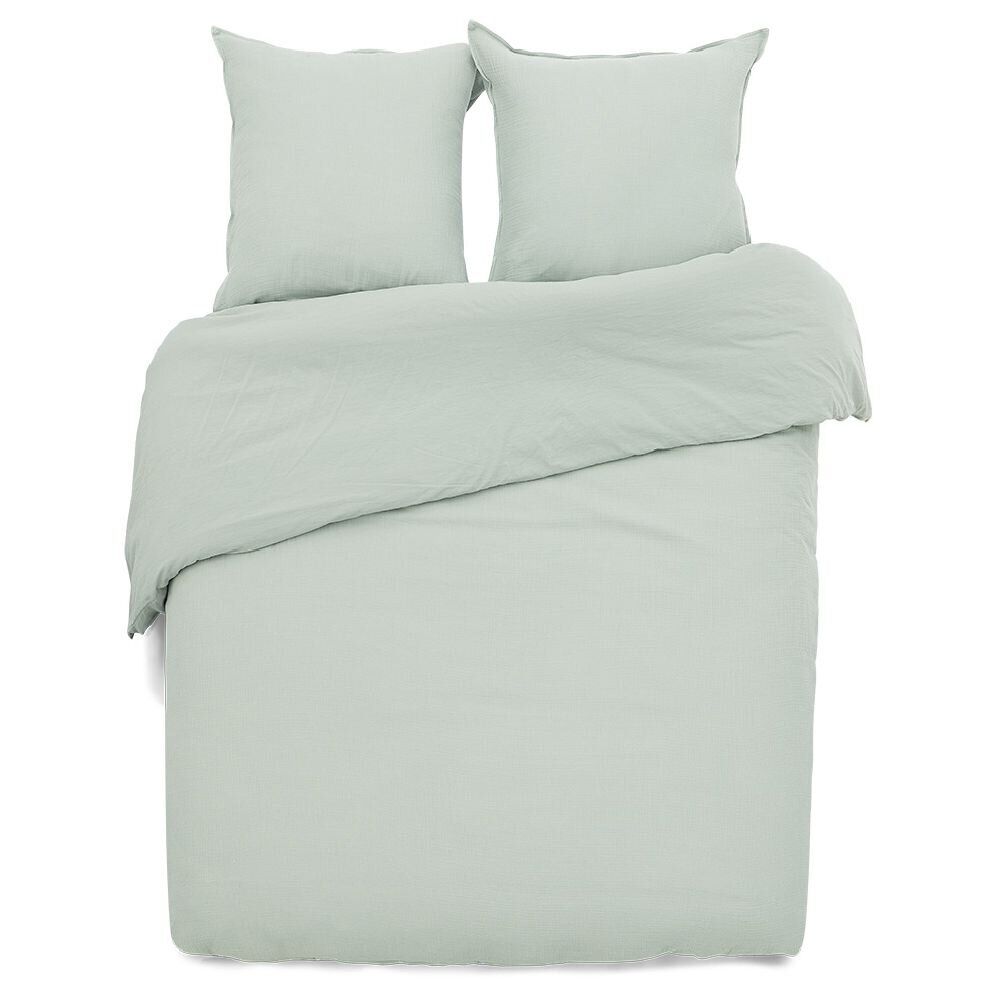 Parure de lit 2 personnes 260x240cm gaze de coton vert céladon