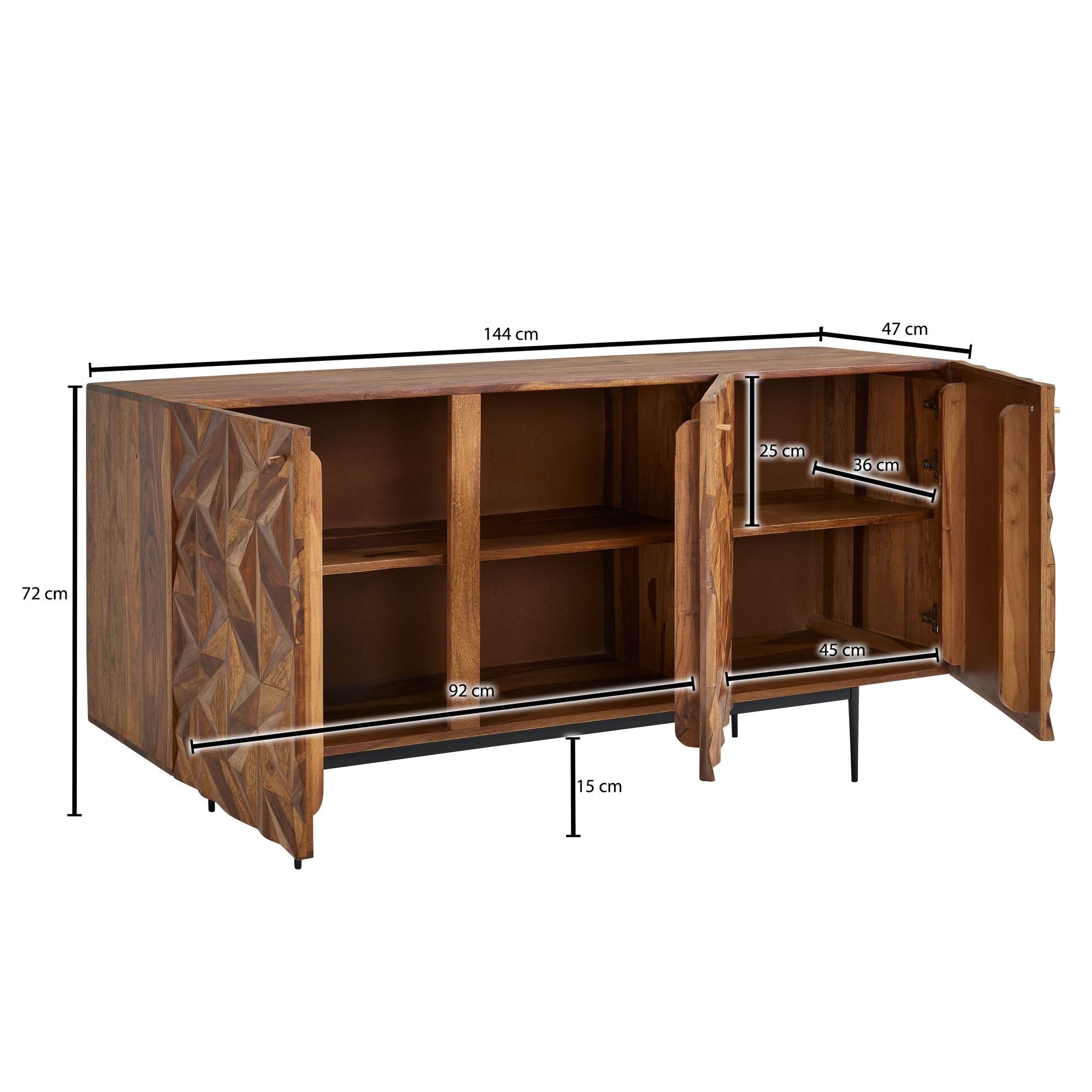 Sideboard FineBuy Kommode 144x72x47 cm Holz Massiv Anrichte Modern Standschrank