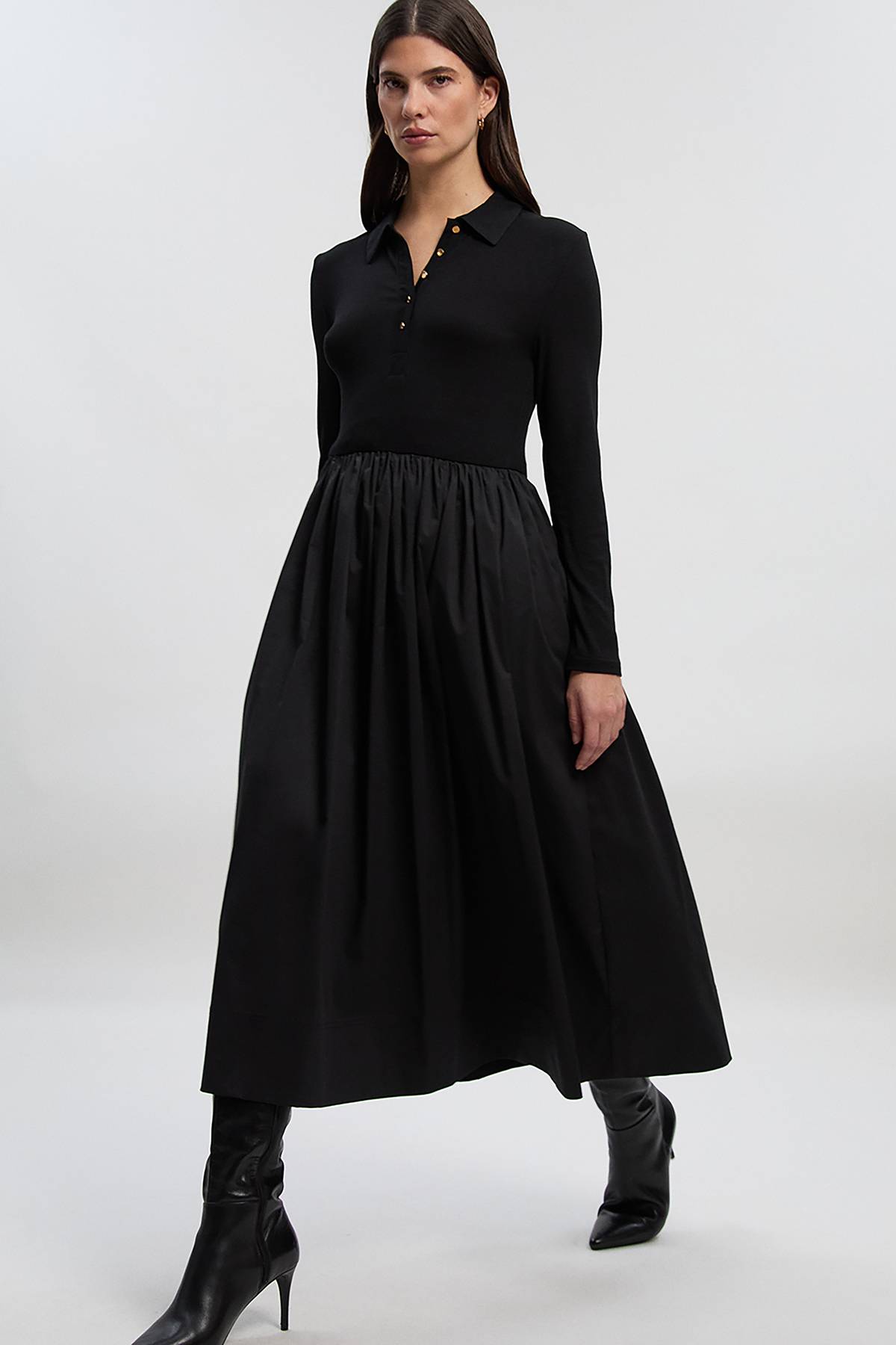 KarenMillen Robe Maxi Chemise à Col Boutonnée en Viscose Côtelée Petite Taille