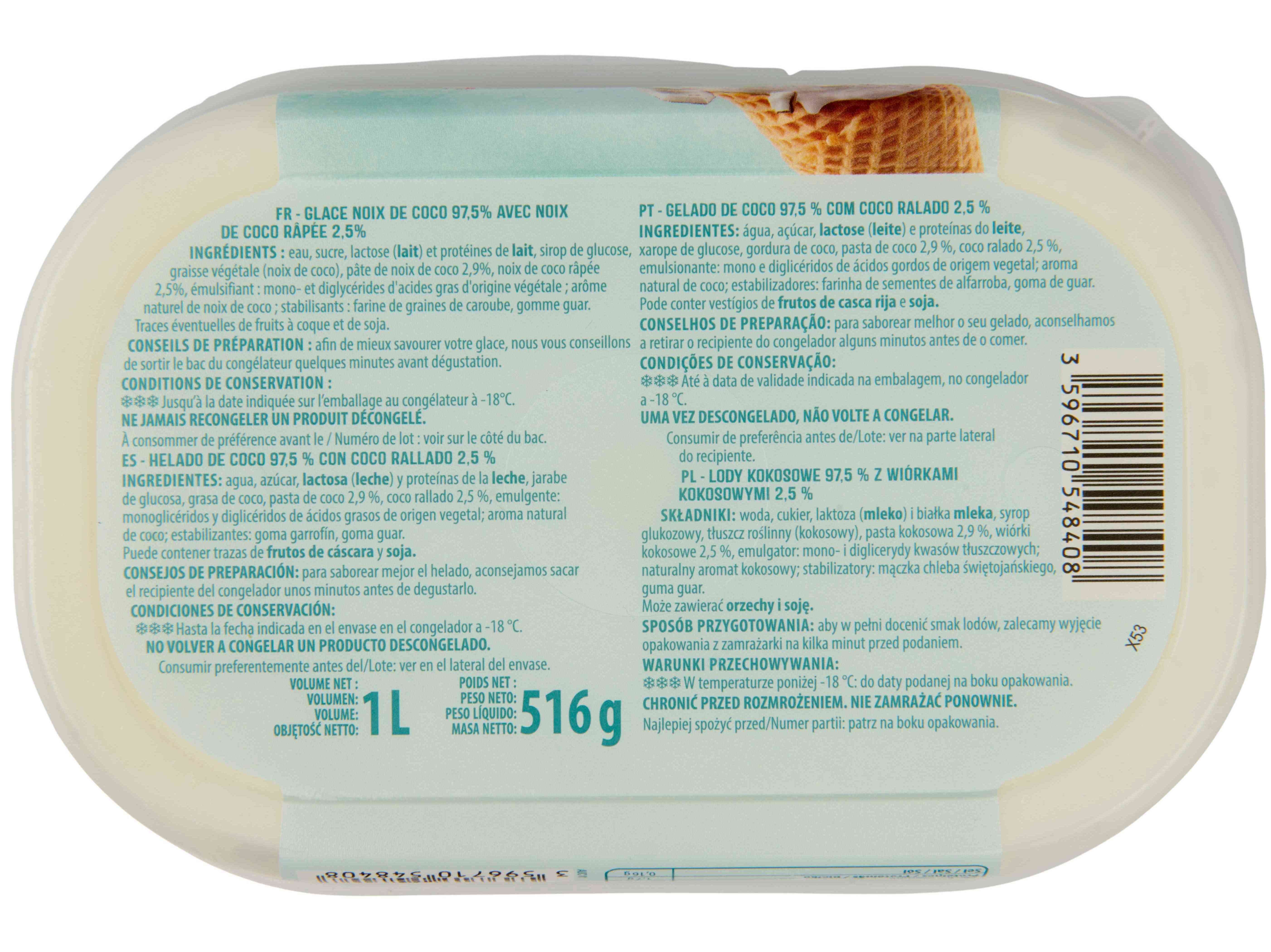 GELADO AUCHAN COCO COM COCO RALADO 1L
