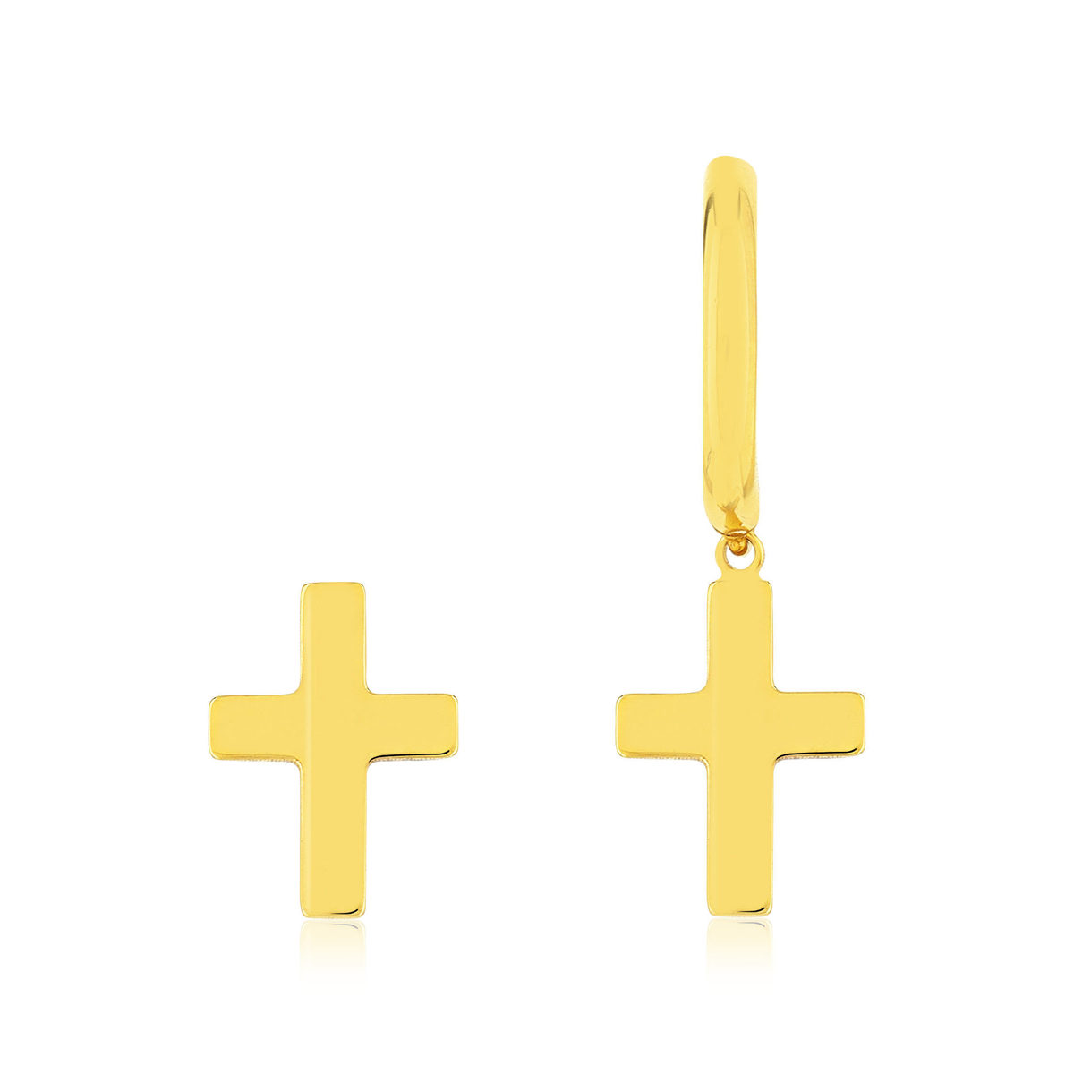 Boucles d'oreilles or 375 jaune, motif croix