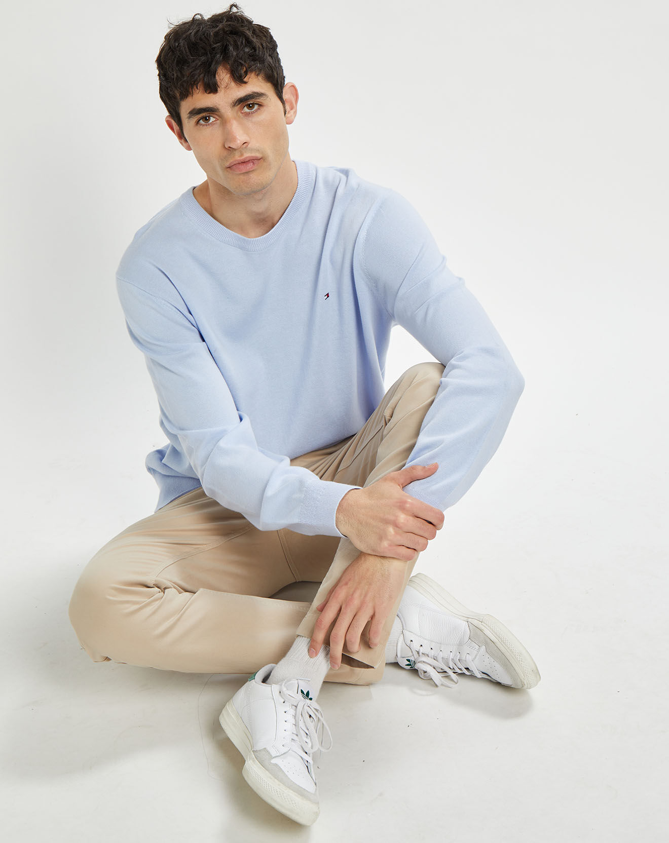 Tommy Hilfiger Pull en Coton Bio & Soie bleu clair