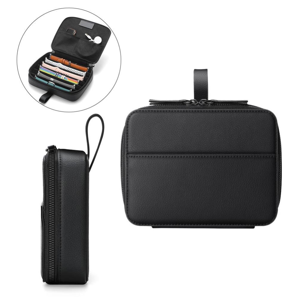 Aufbewahrungs Leder Tasche Organizer für Ersatz Armbänder mit 6 Fächern - Schwarz