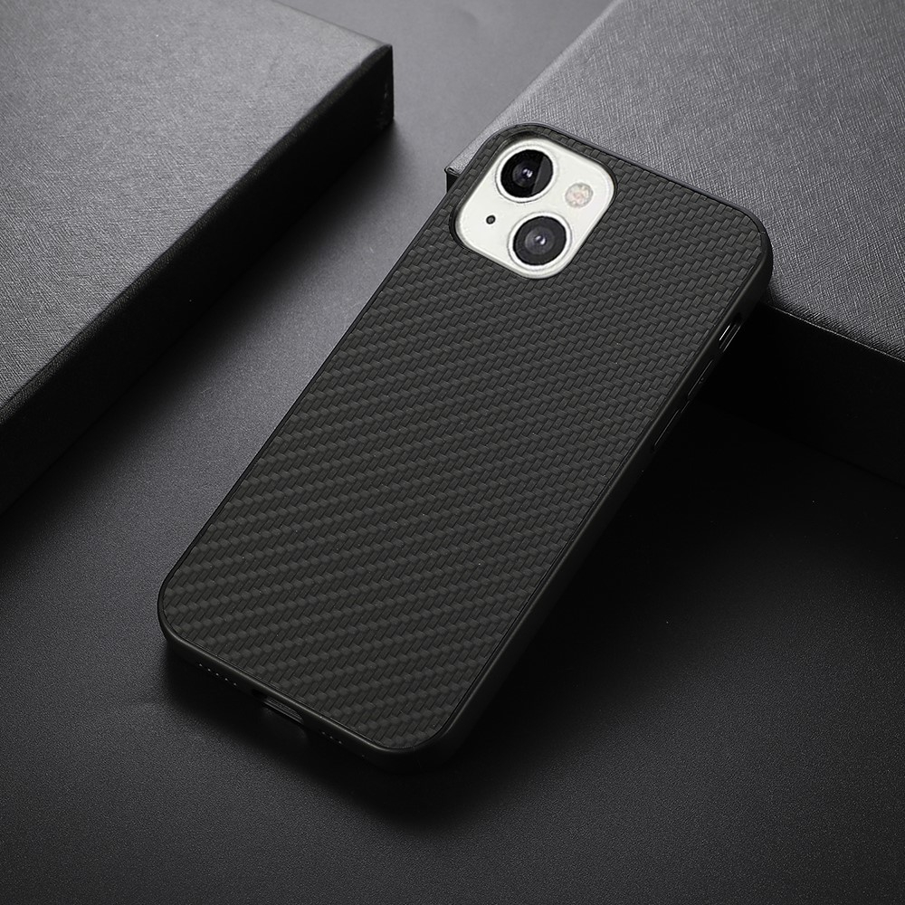 iPhone 13 Hardcase Hülle im Carbon Leder Look - Schwarz