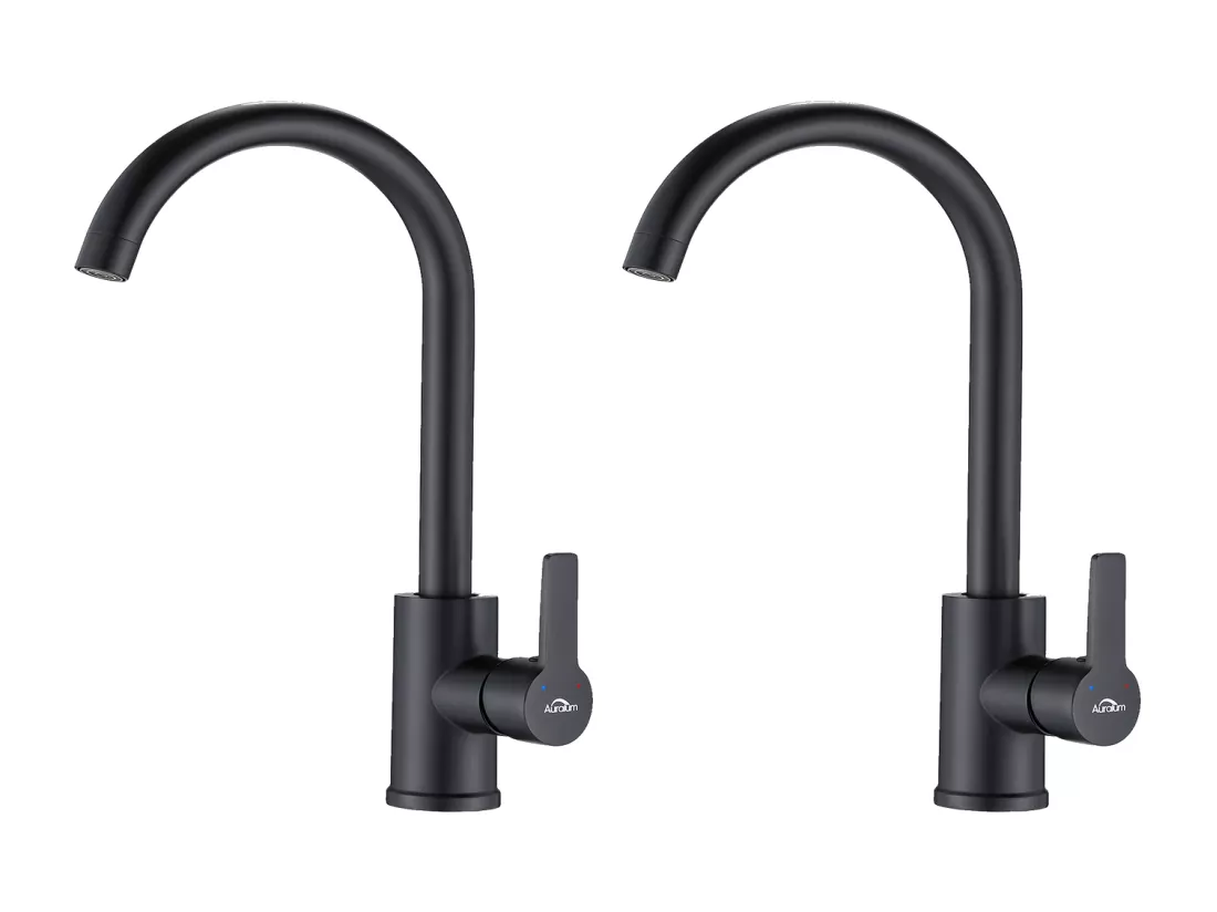 AuraLum Max 2pcs Noir Robinet Cuisine en Laiton Rotatif à 360° Mitigeur Évier Monotrou à Eau Chaude et Froide Convient pour Evier Cuisine,EU Modèle