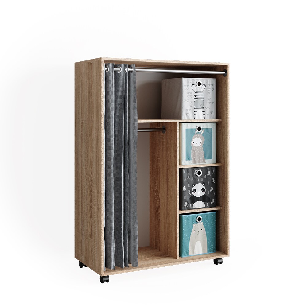 Vicco mobiler Kinderkleiderschrank Dielenschrank Garderobe Doros Sonoma modern 100 x 147 cm Faltboxen offen rollbar