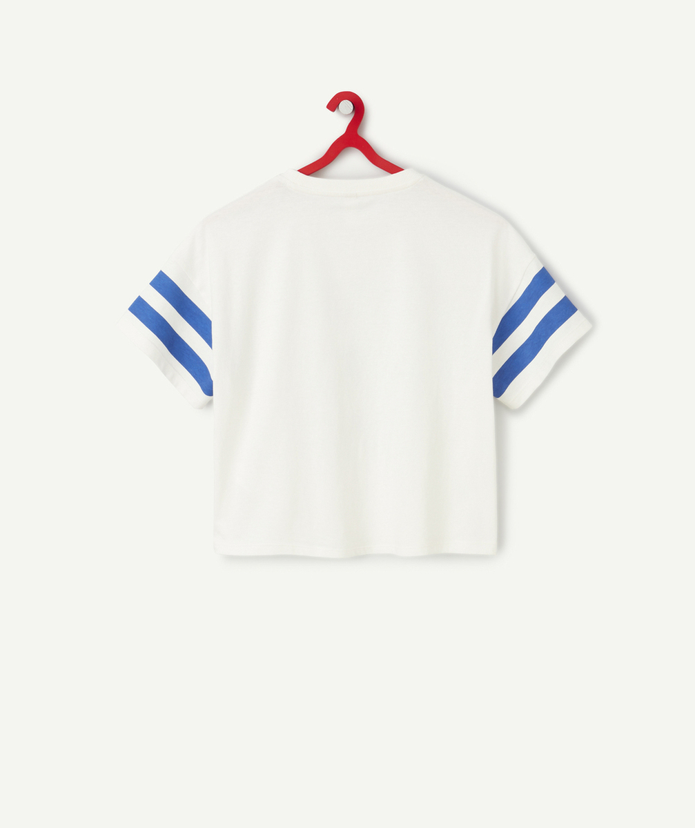 T-SHIRT MANCHES COURTES FILLE EN COTON BIO THÈME CAMPUS BLEU ET BLANC