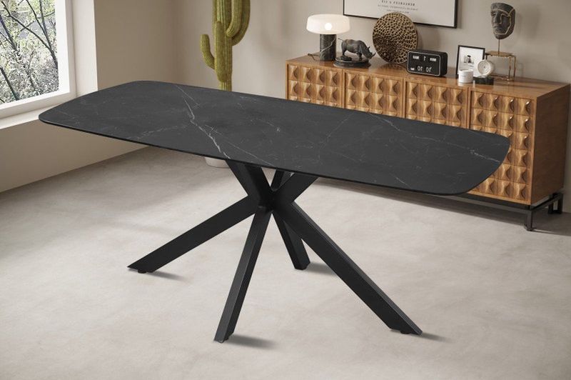 Eettafel - Zwart - Stenen - 180 cm x 90 cm x 76 cm