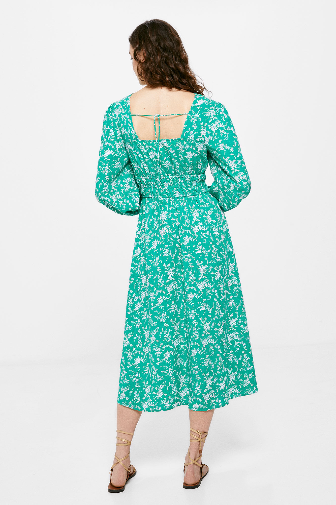 Vestido midi com cintura elástica - verde