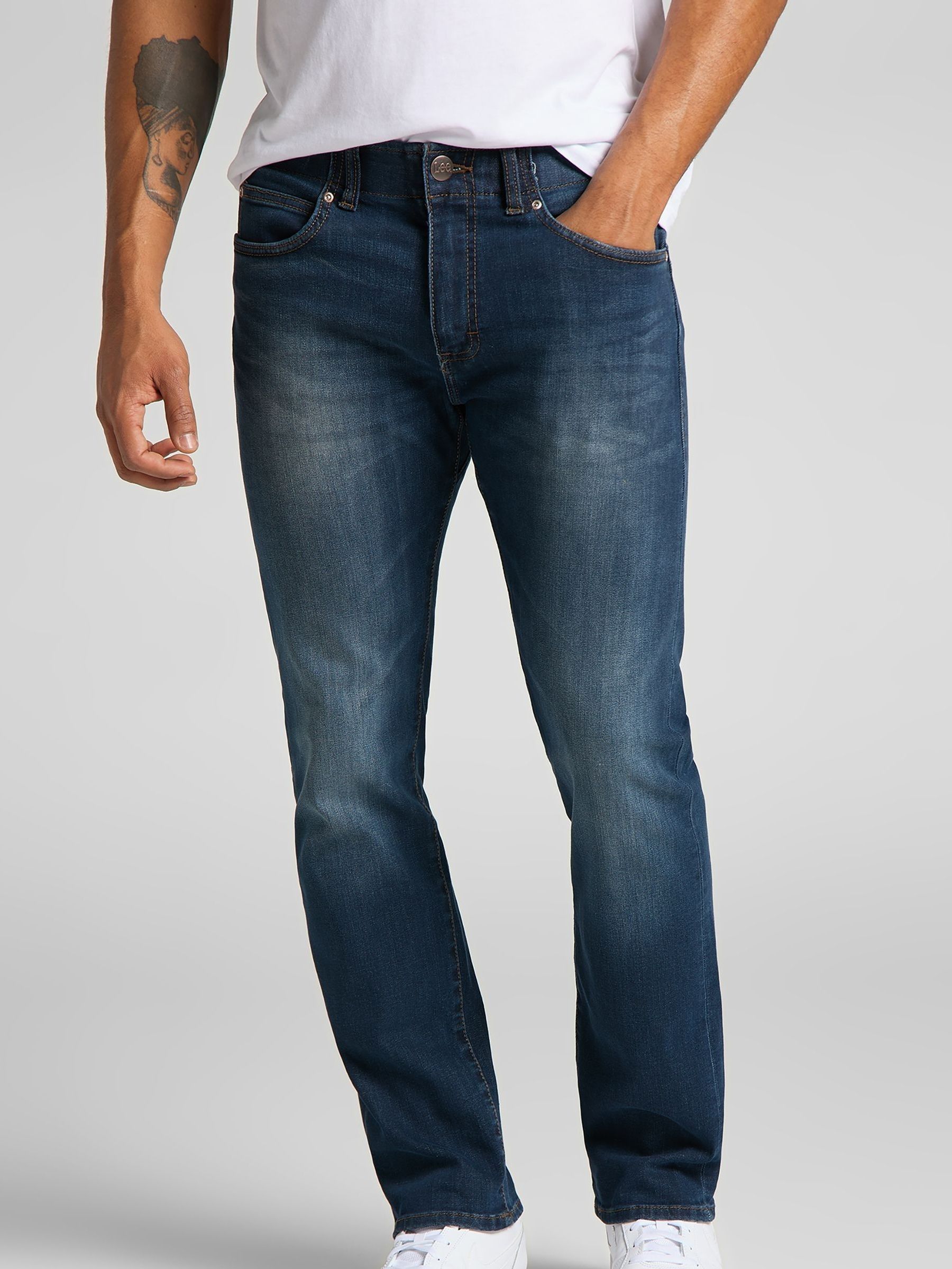 Middenblauw denim - Lee Extreme Motion MVP-jeans met rechte pasvorm