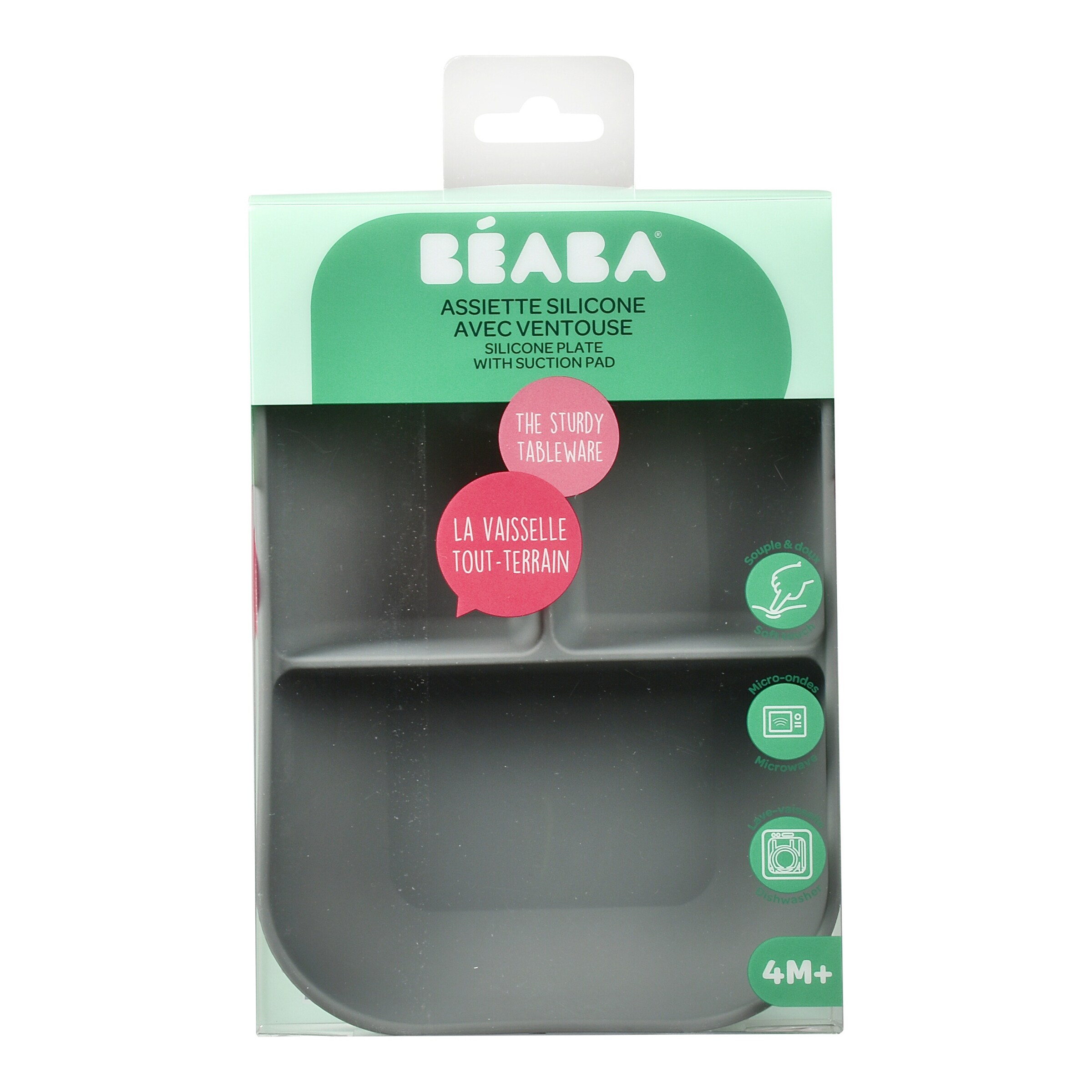 Beaba Esslernteller Silikon mit Saugnapf grau