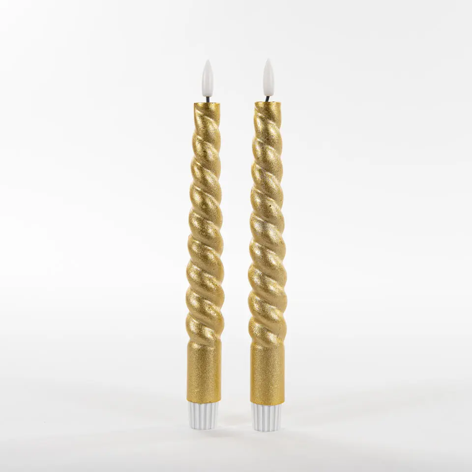 Anna Collection LED swirl dinerkaarsen - 2x st - goud - 23 cm
