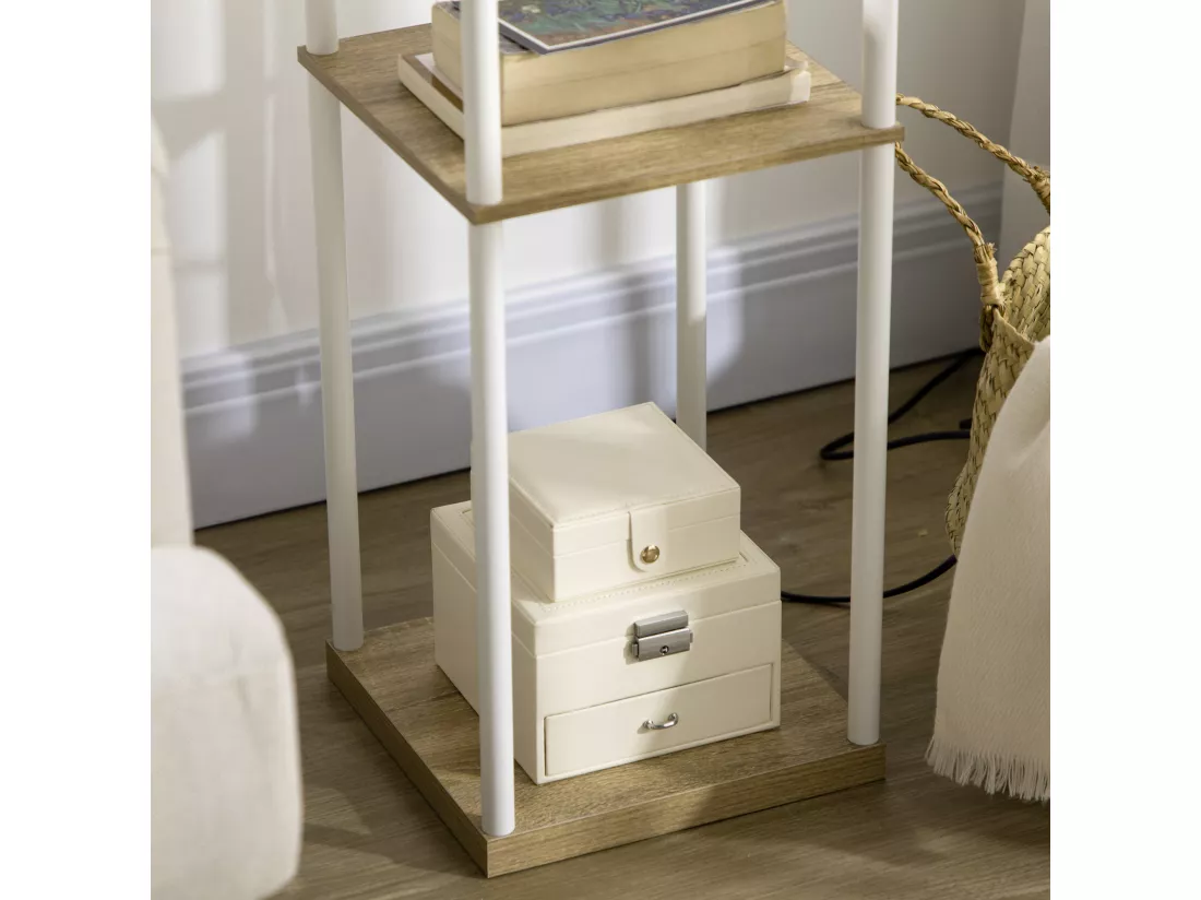 Lampadaire étagère design 26L x 26l x 159H cm 3 étagères E27 MDF blanc