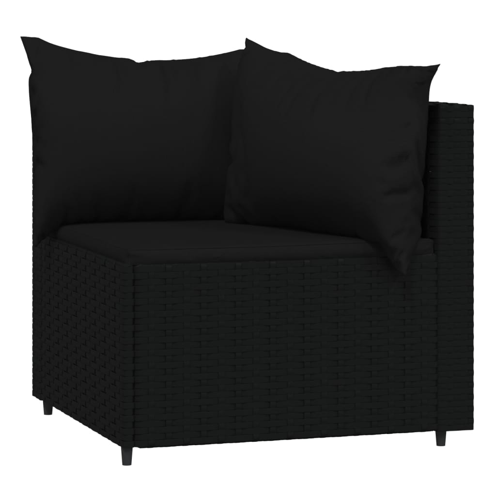 Salon de jardin meuble d'extérieur ensemble de mobilier 4 pièces avec coussins noir résine tressée