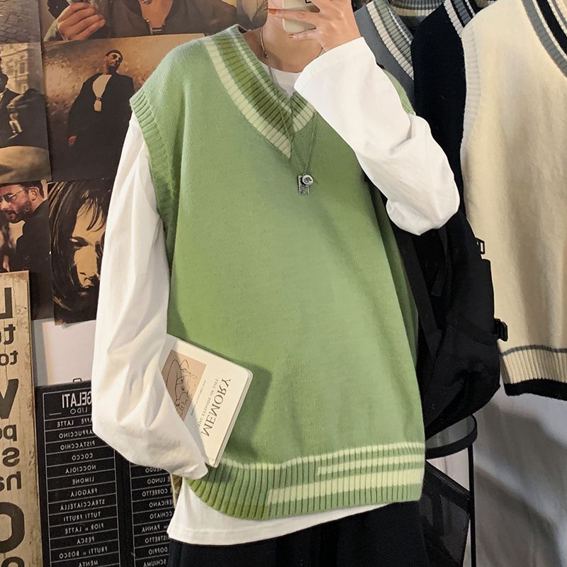 Whyessa - Oversized gebreid vest met V-hals en kleurblokken