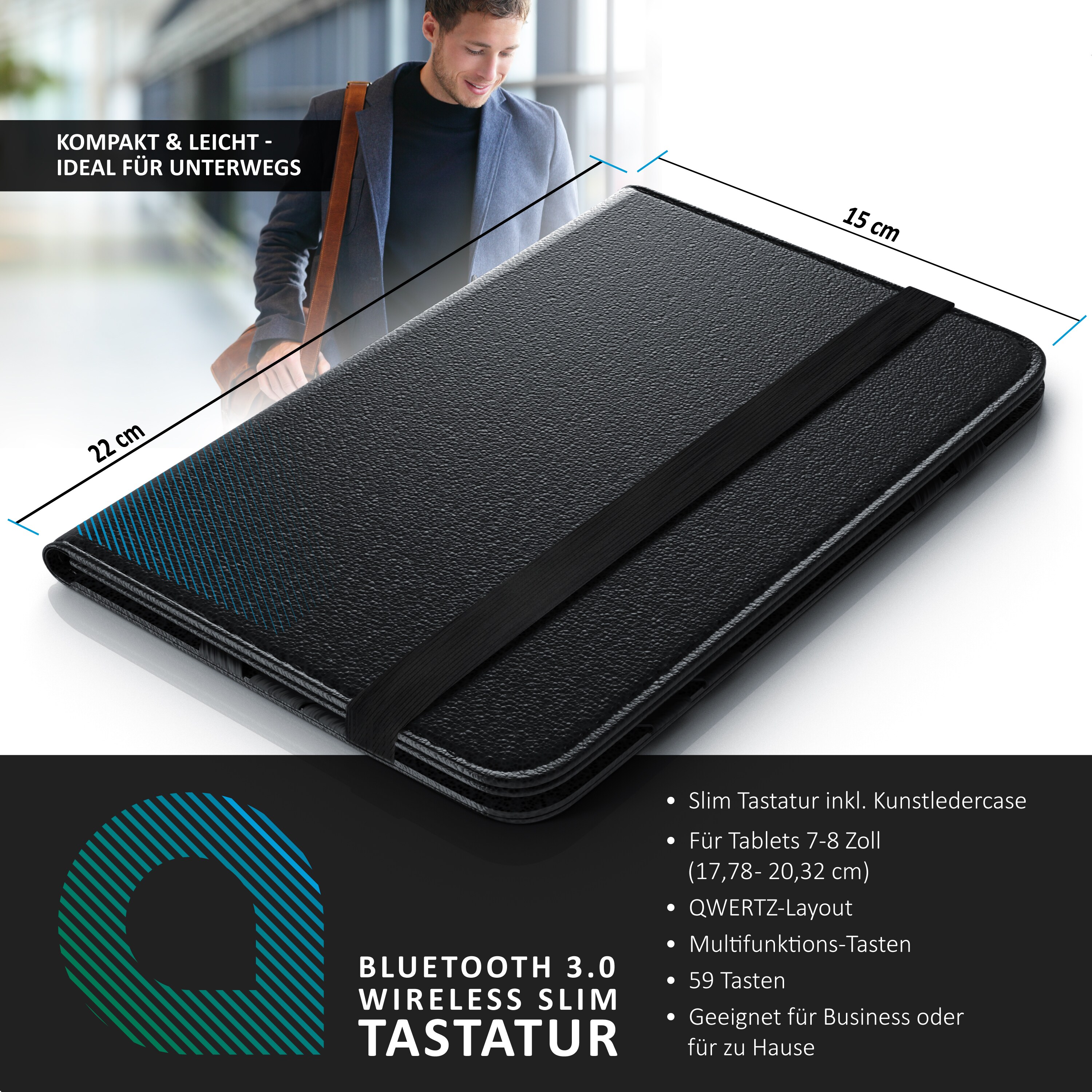 Aplic Tablet-Tastatur, Bluetooth, Kunstledercase für 7-8