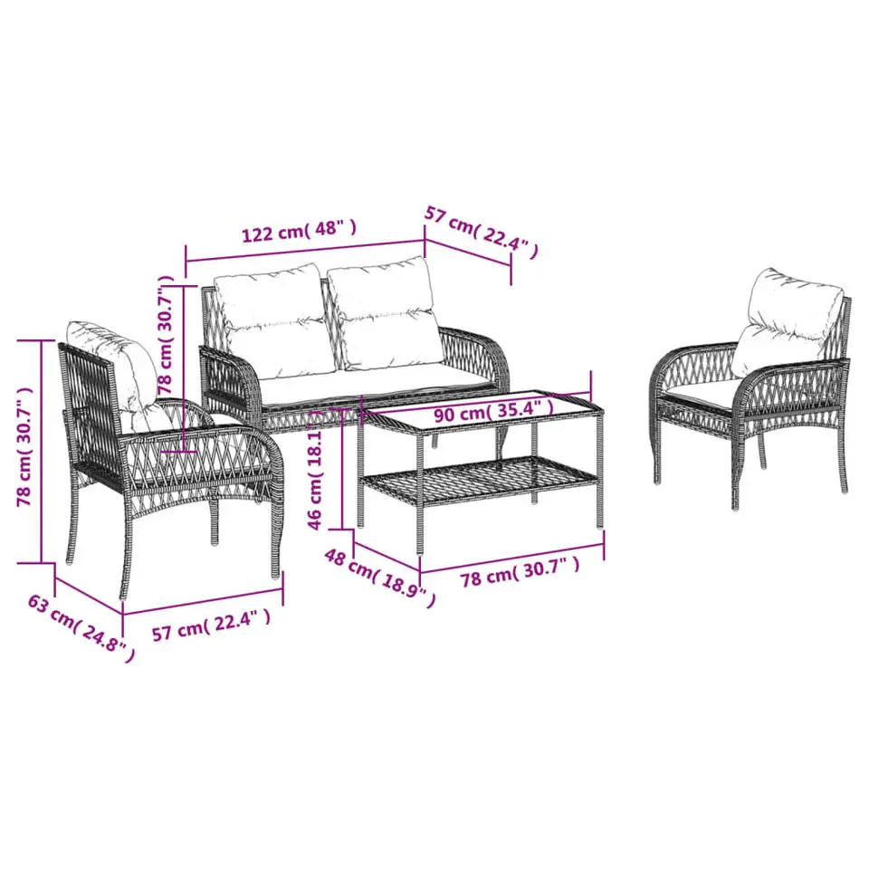 vidaXL - Loungeset - Beige - Poly rattan