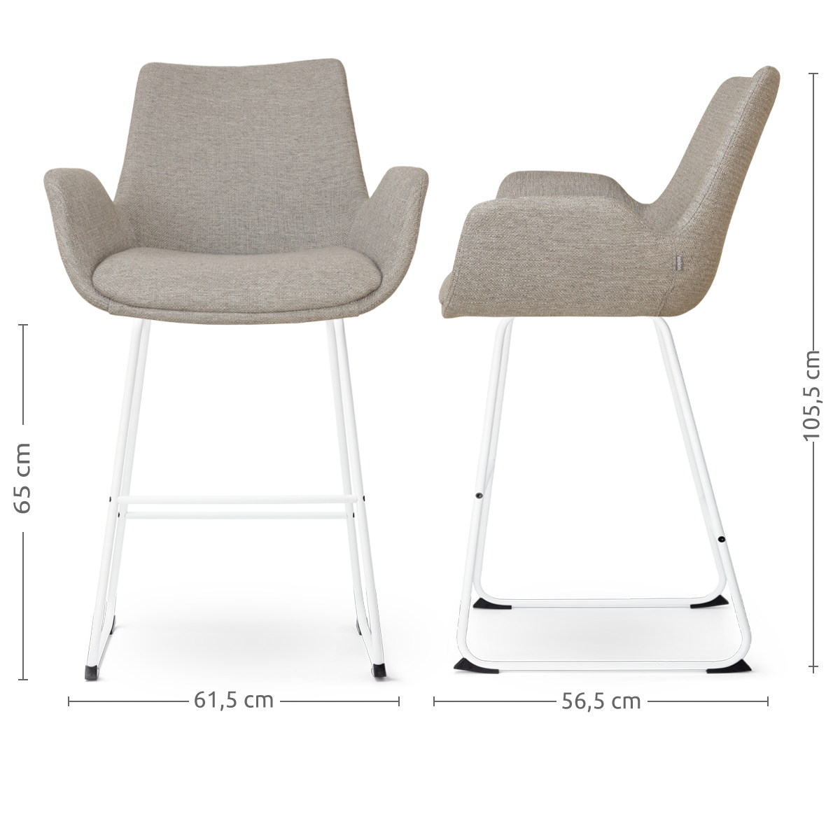 Barkruk Nino-Eef warm grijs - wit onderstel - 65 cm