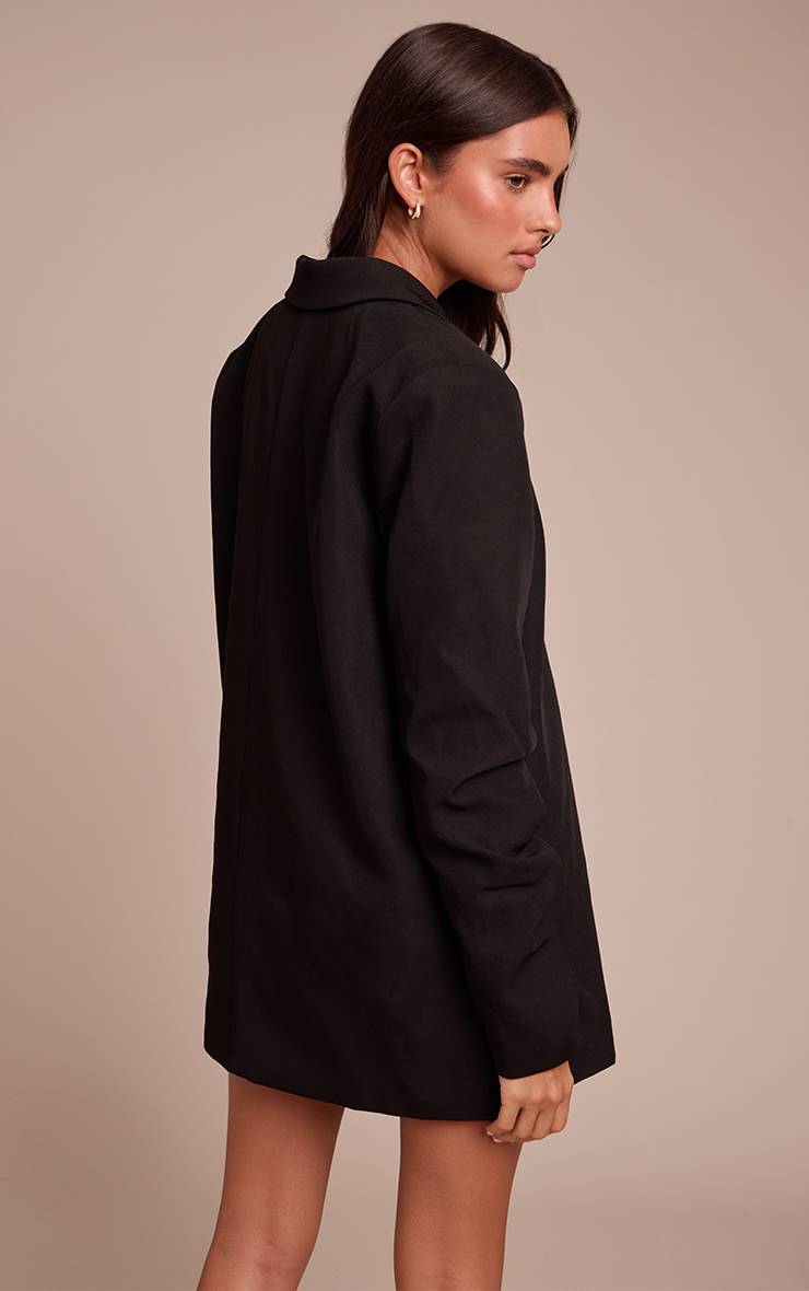 Noir Robe Blazer Cintrée En Tissu Tissé À Manches Froncées