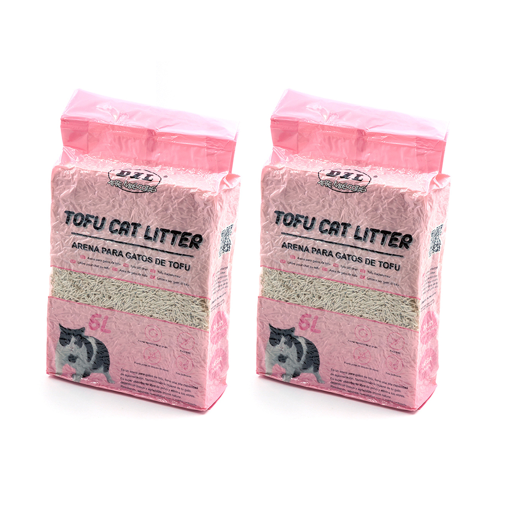 Areia higiênica orgânica de tofu vegetal para gatos, sem poeira, com aglomerante natural.