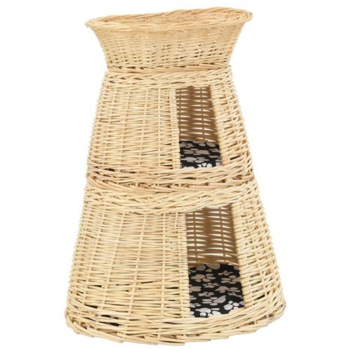 Cesto com almofadas de vime para gatos, cor natural