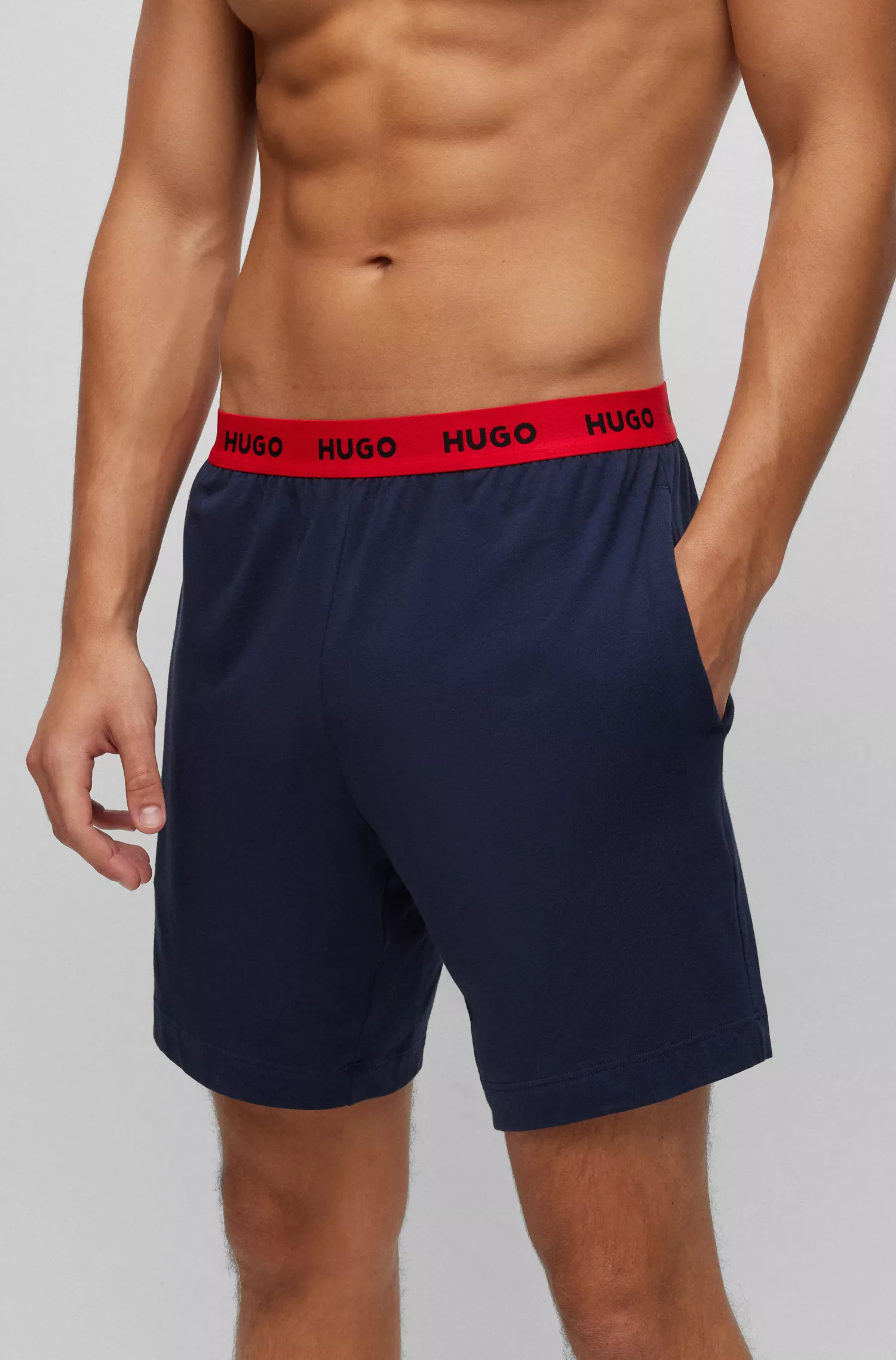 Calções de pijama HUGO em algodão elástico vermelho com cós com logótipo