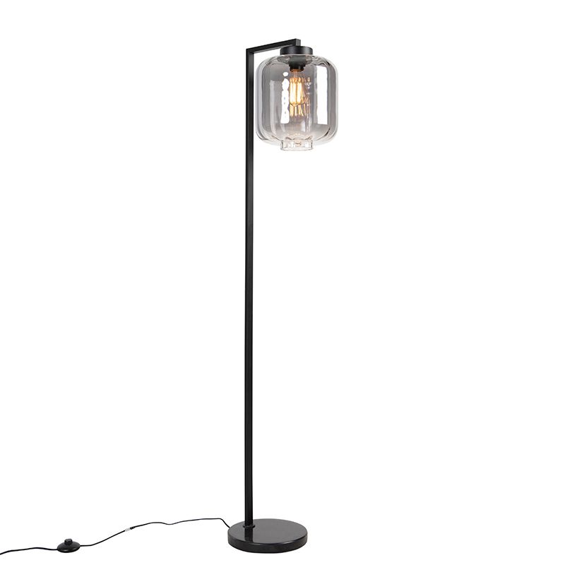 Design vloerlamp zwart met smoke glas - Qara Down