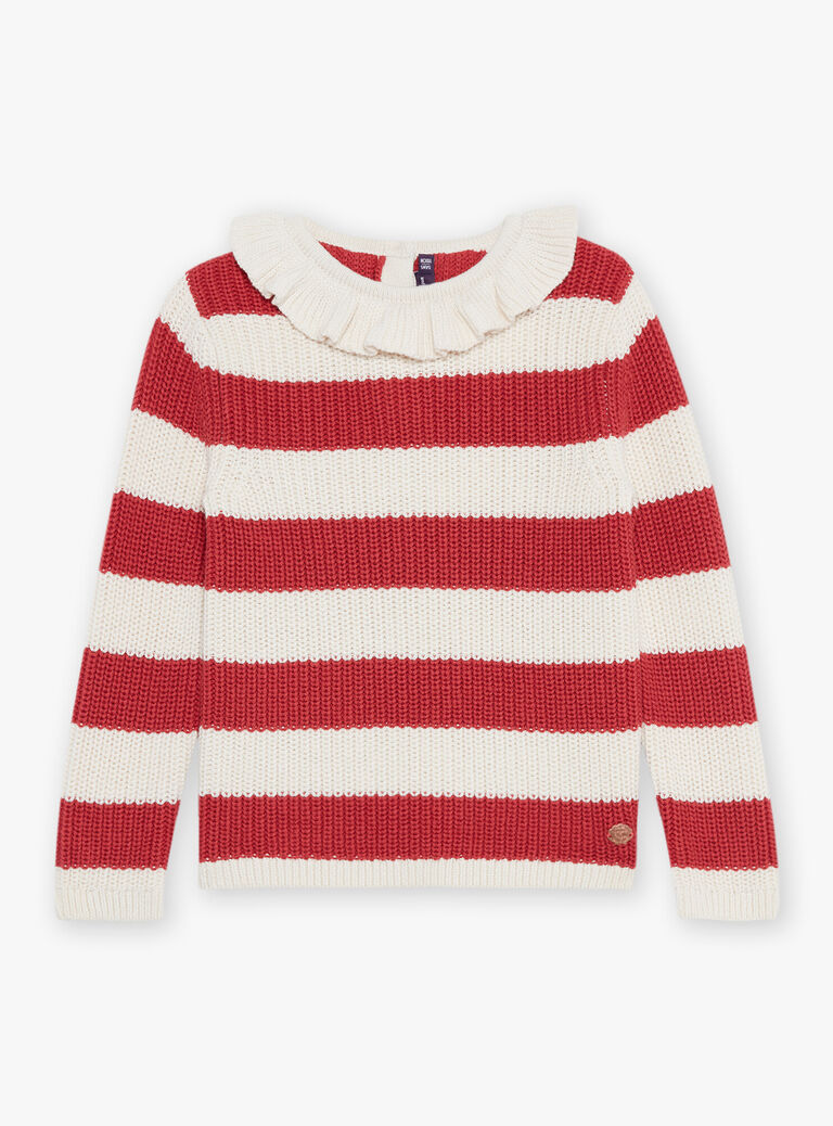 Pull écru à collerette avec rayures rouges