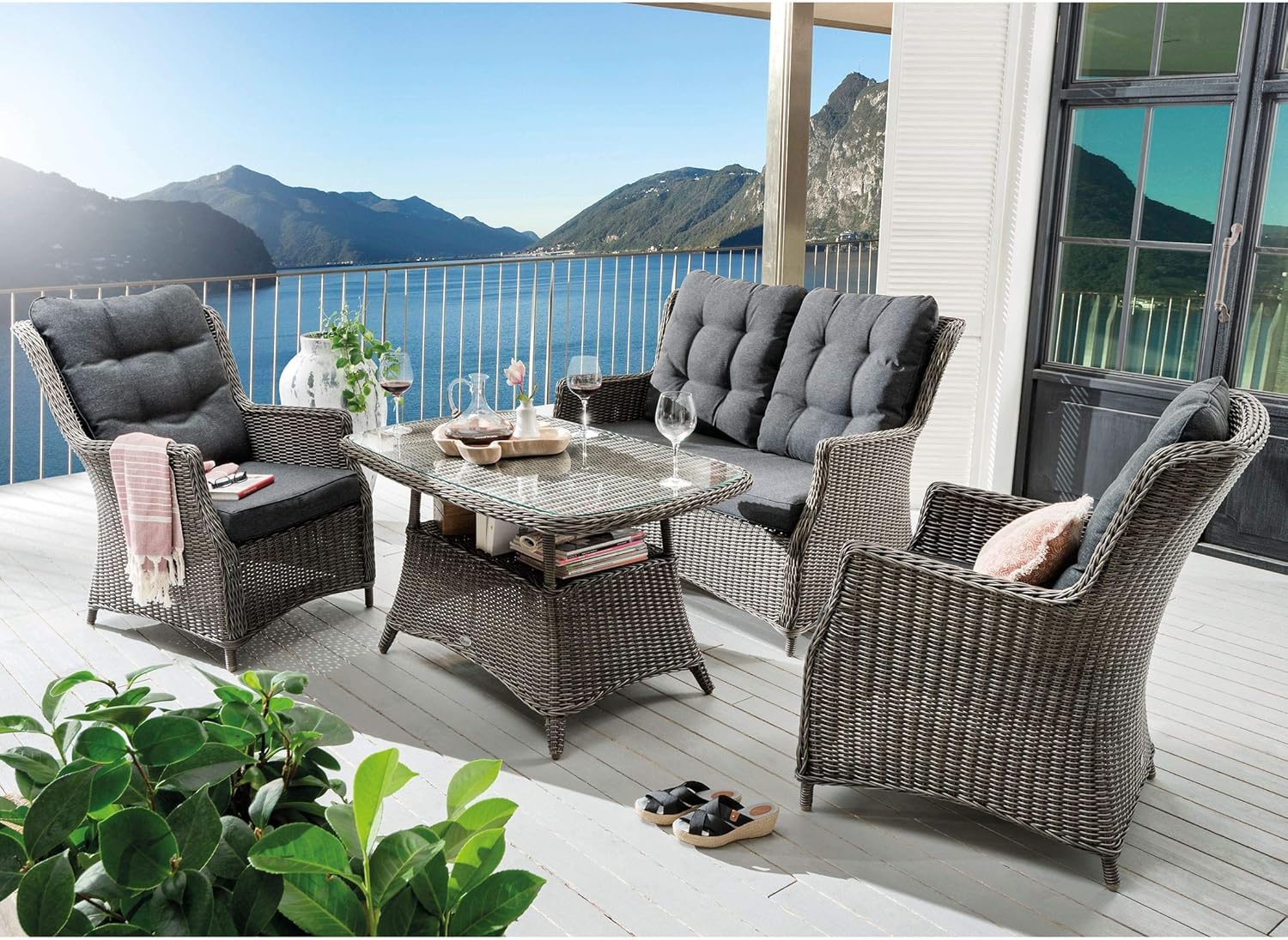 Destiny Loungeset CASA 2 Sessel, 2er Sofa, Tisch 120x77x66cm, Vintage grau