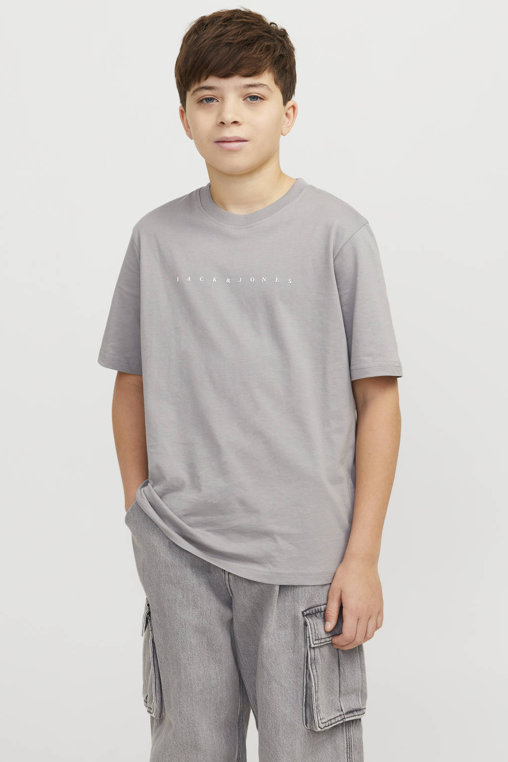 JACK & JONES T-shirt JJESTAR met tekst grijs