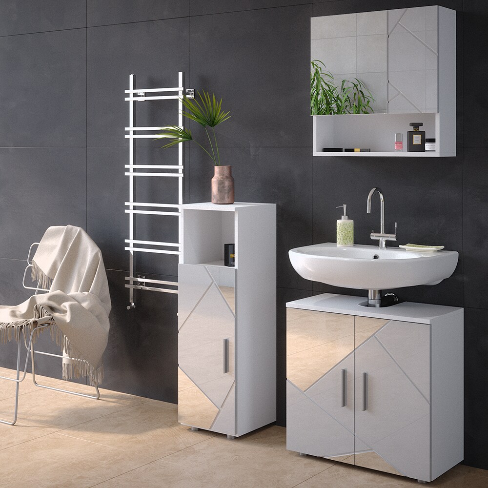 Vicco Spiegelmidischrank Badschrank Badezimmermöbel Irma Weiß Hochglanz modern 30x95 cm Badezimmer Schrank Badmöbel Schranktür Schrankfach Schrankschublade Ablage Aufbewahrung Dekospiegel