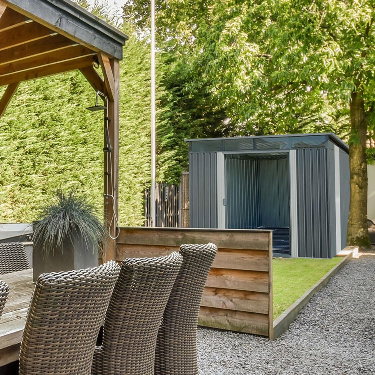 Gerätehaus Metall Pultdach Geräteschuppen Skylight Gartenlaube 5,6m² (B 238cm x T 238cm x H 202cm)