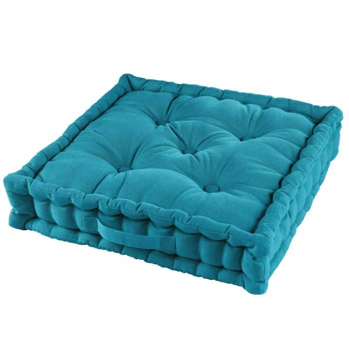 COUSSIN SOL 45X45X10CM COTON UNI PACIFIQUE TURQUOISE