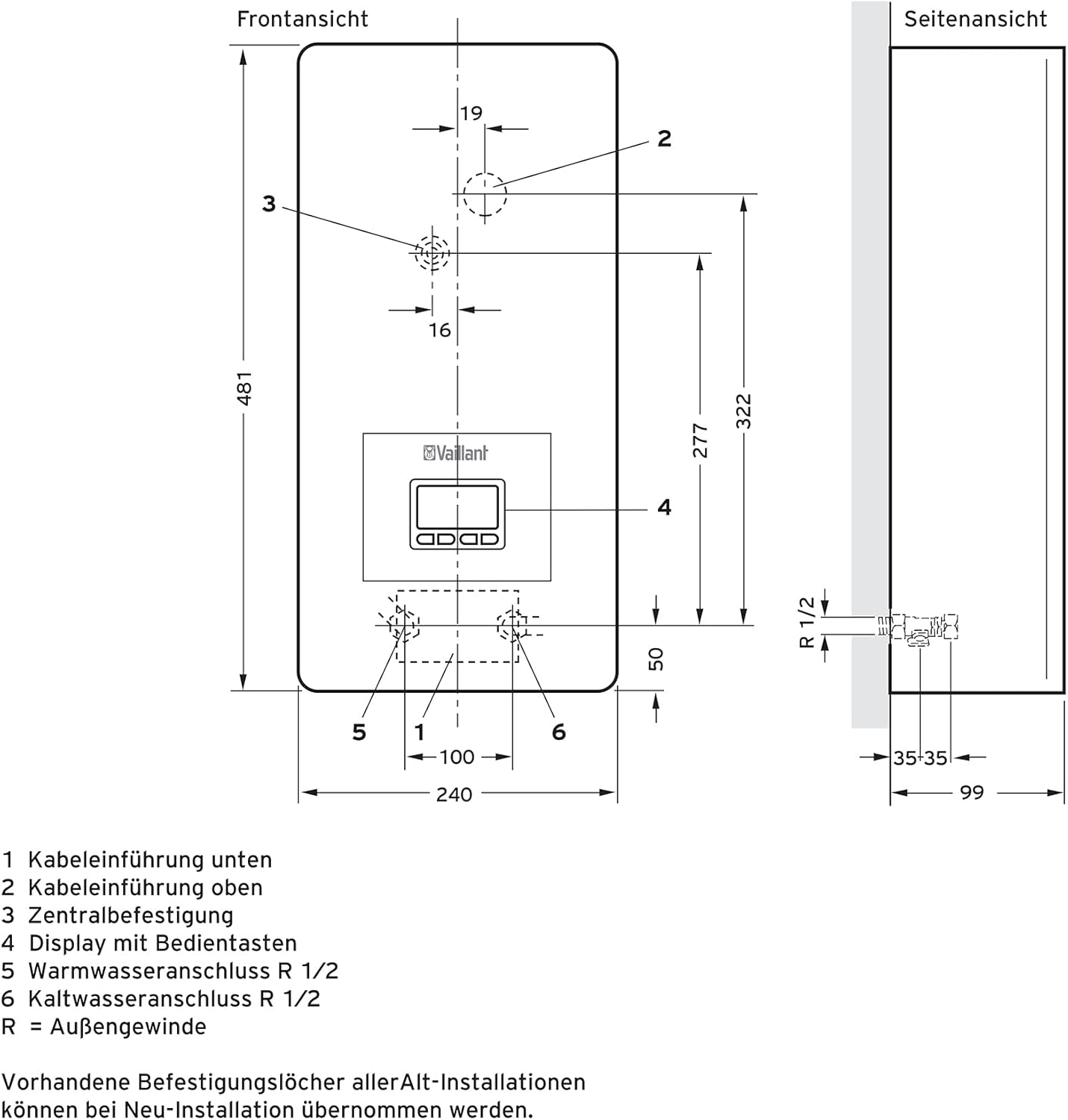 Vaillant elektronischer Durchlauferhitzer, VED exclusive 21/8, druckfest, 21kW, 400V, gradgenaue Auslauftemperatur, stufenlos einstellbar, Grafikdisplay, 0010023747