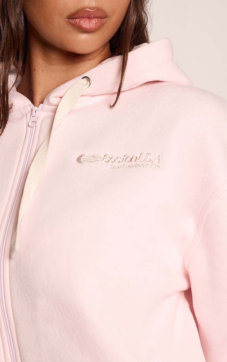 Rose Sweat À Casynthétiqueche Zippé Avec Cordon De Serrage Et Imprimé Boston Contrasté