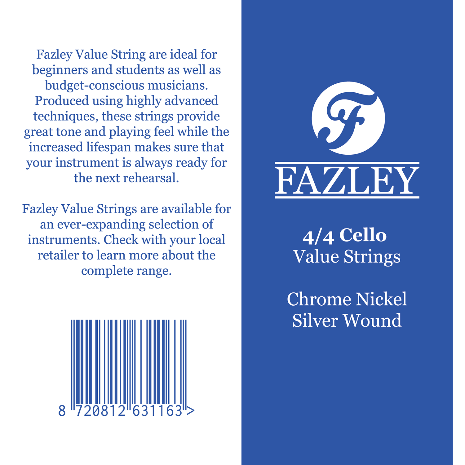 Fazley CVCN44 Value Cello Strings medium tension snarenset voor 4/4-formaat cello