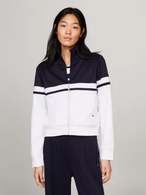 Jaqueta esportiva com zíper e blocos de cores
