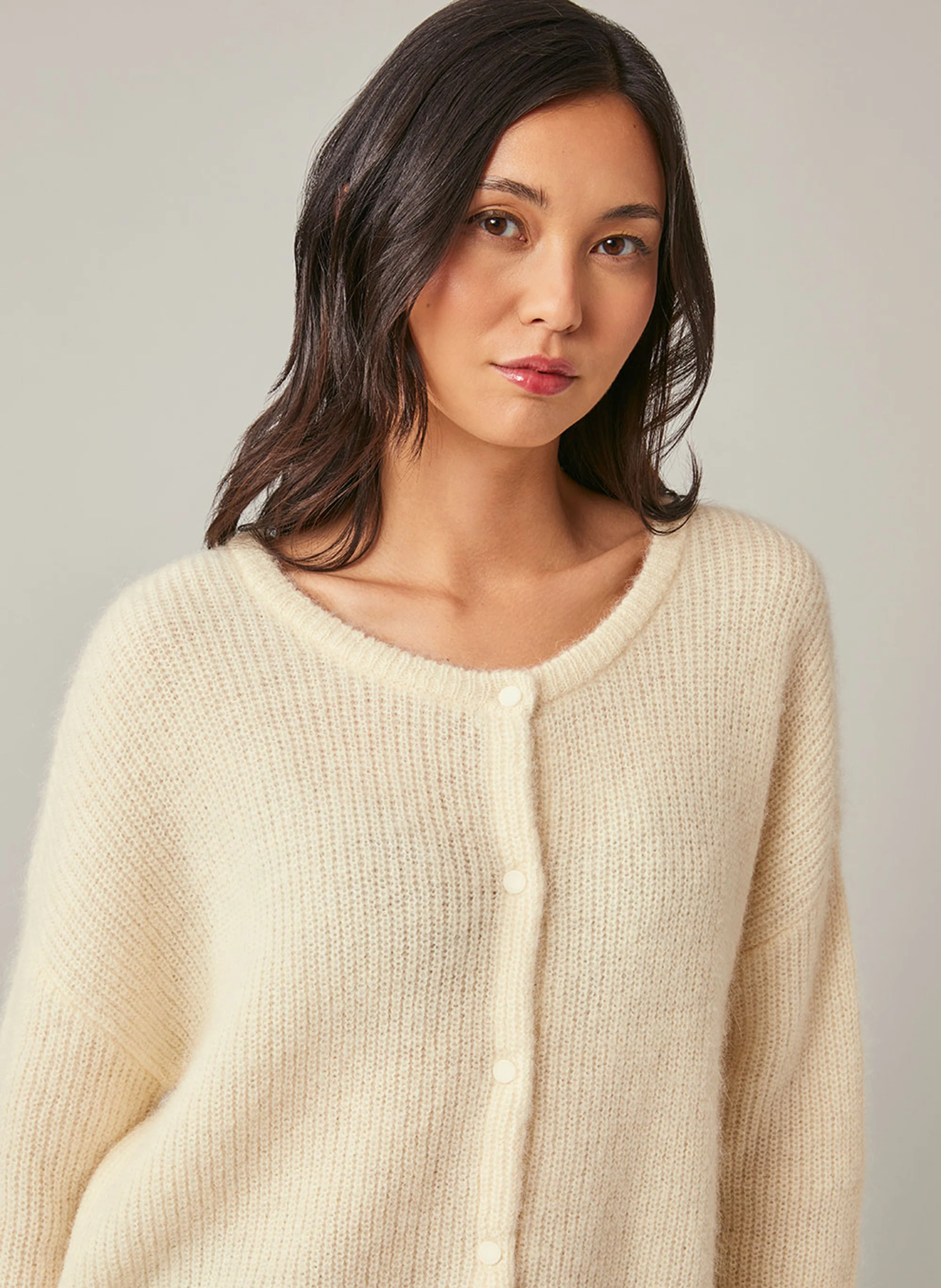 ERMAN - Gilet oversize col rond en laine mélangée | Blanc