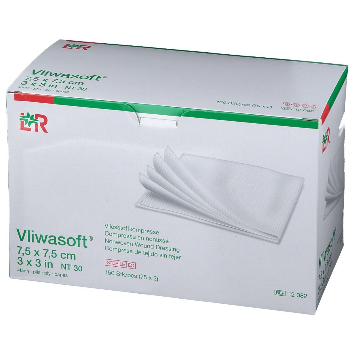 Vliwasoft® Vliesstoffkompresse 7,5 cm x 7,5 cm 4lagig steril