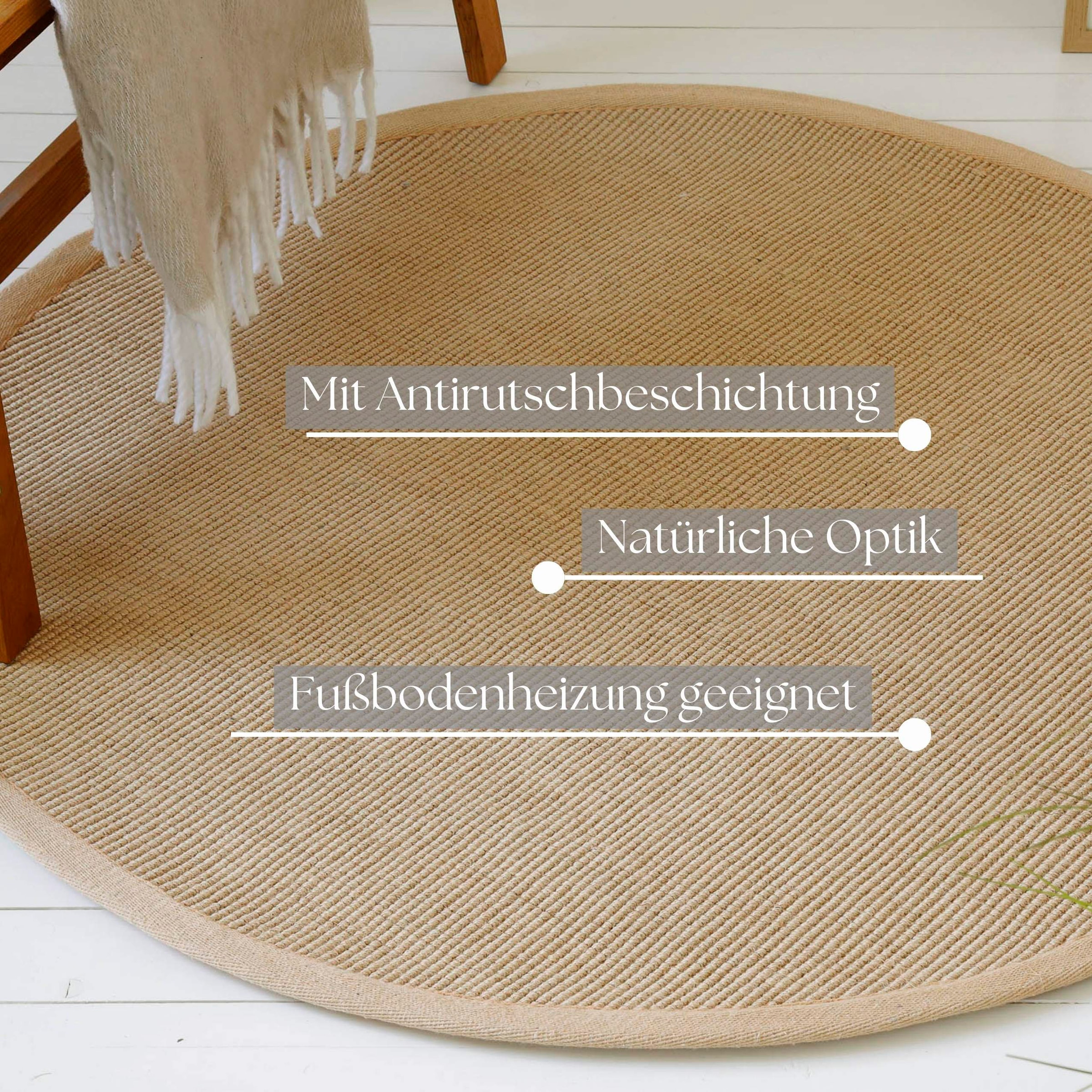 GOODproduct Teppich »Liora« rund 5 mm Höhe Flachgewebe, Jute in Sisal Optik, Esszimmer, Flur, uni farben