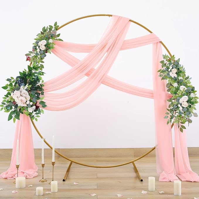 (2er Set) 550x75cm Polyester Hochzeit Vorhang Drapierstoff für Hochzeitsbogen Freihand Deko Gardine Party Foto Requisite - Rosa