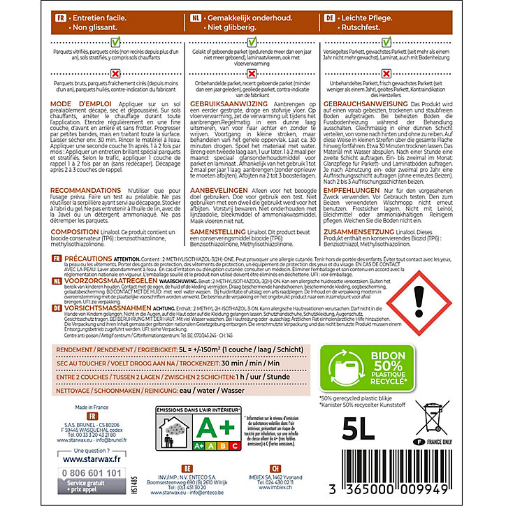 Rénovateur brillant protecteur pour parquets et sols stratifiés Starwax 5L