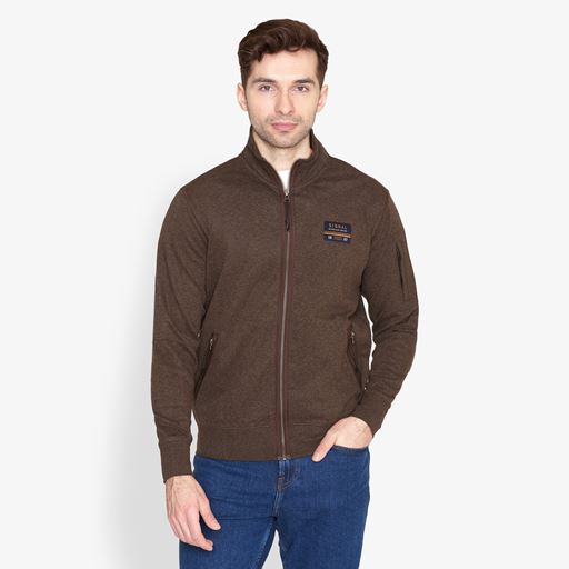 Signal Mikkel Zip Cardigan Sweatshirt, Brown Licorice Mel, M