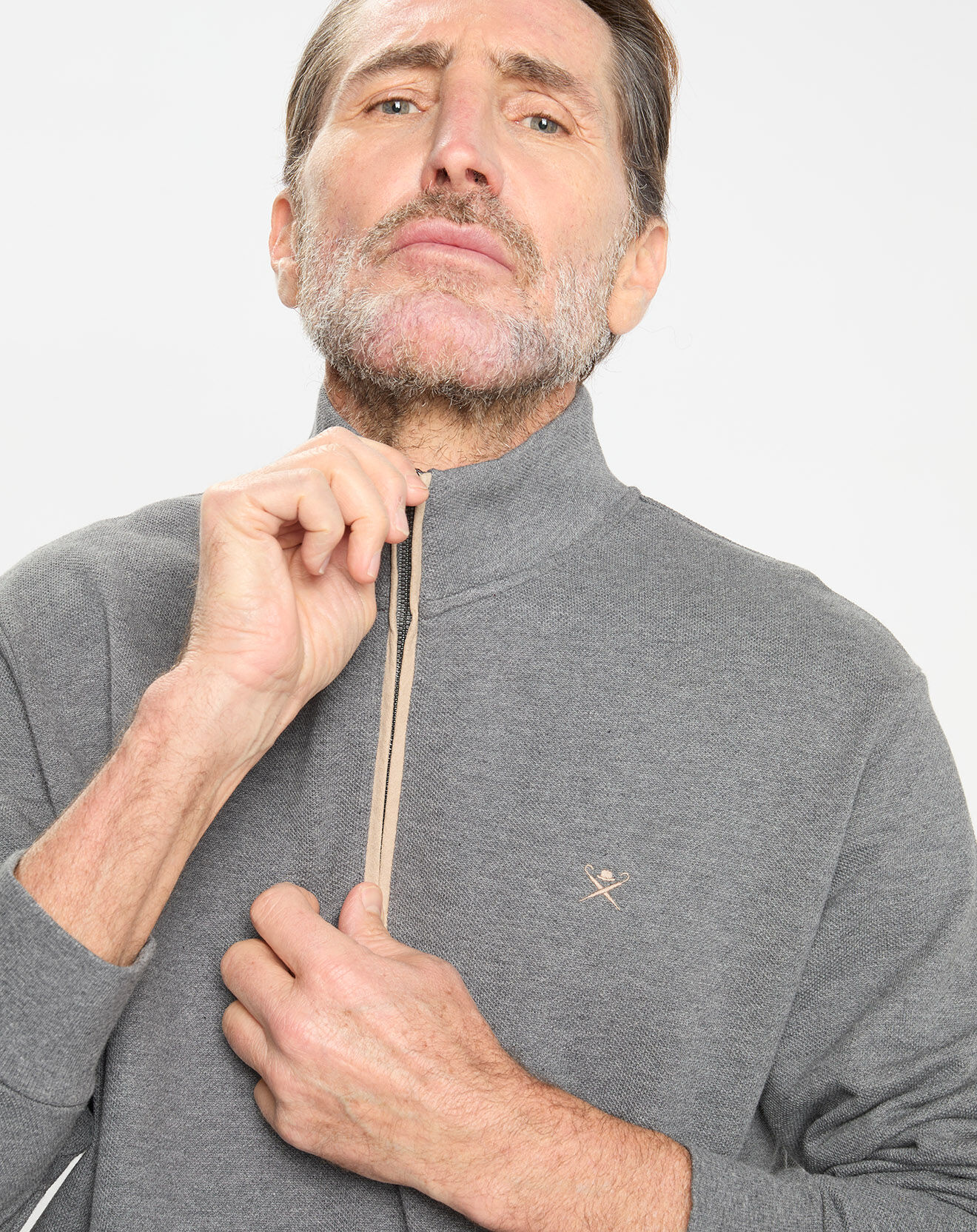 Hackett London Sweat col montant 1/2 zip gris foncé