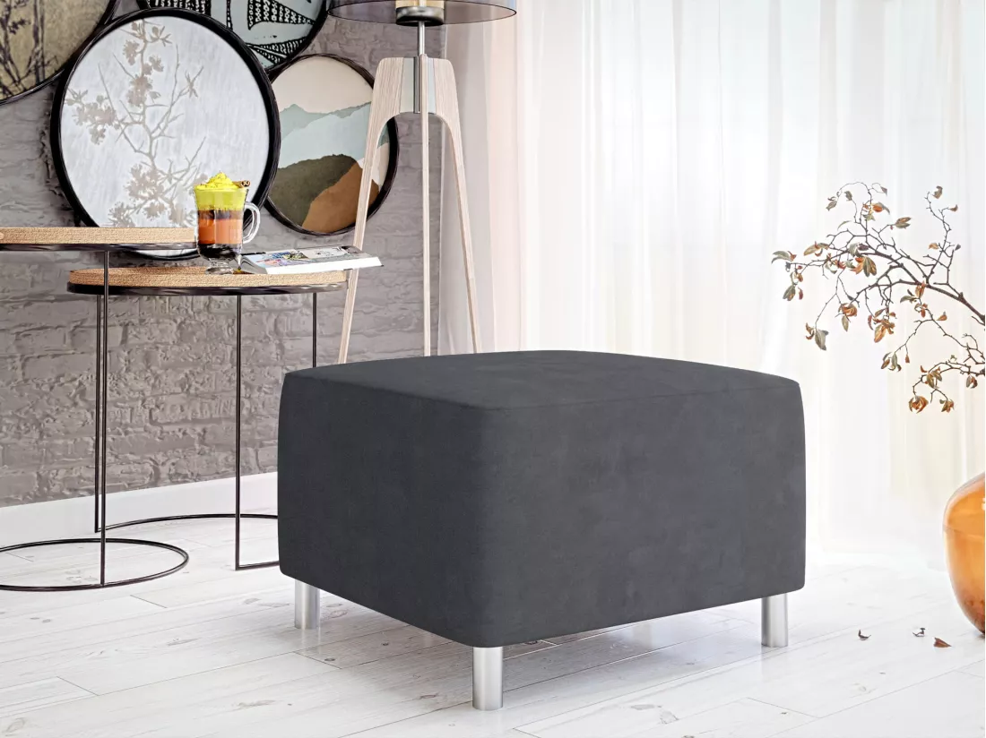 Pouf Comfivo 126, Gris, 42x56x65cm, Tapisserie, Pieds: Plastique