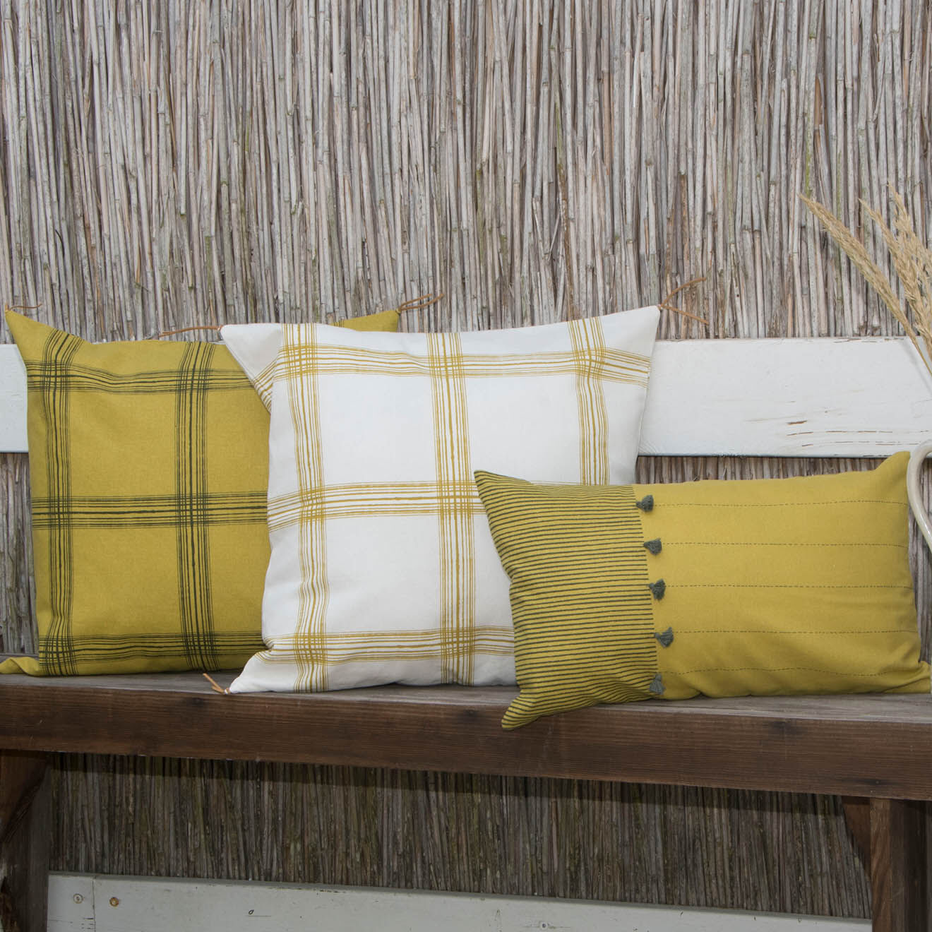 Febronie Housse de coussin Madras jaune/kaki - 50x50 cm